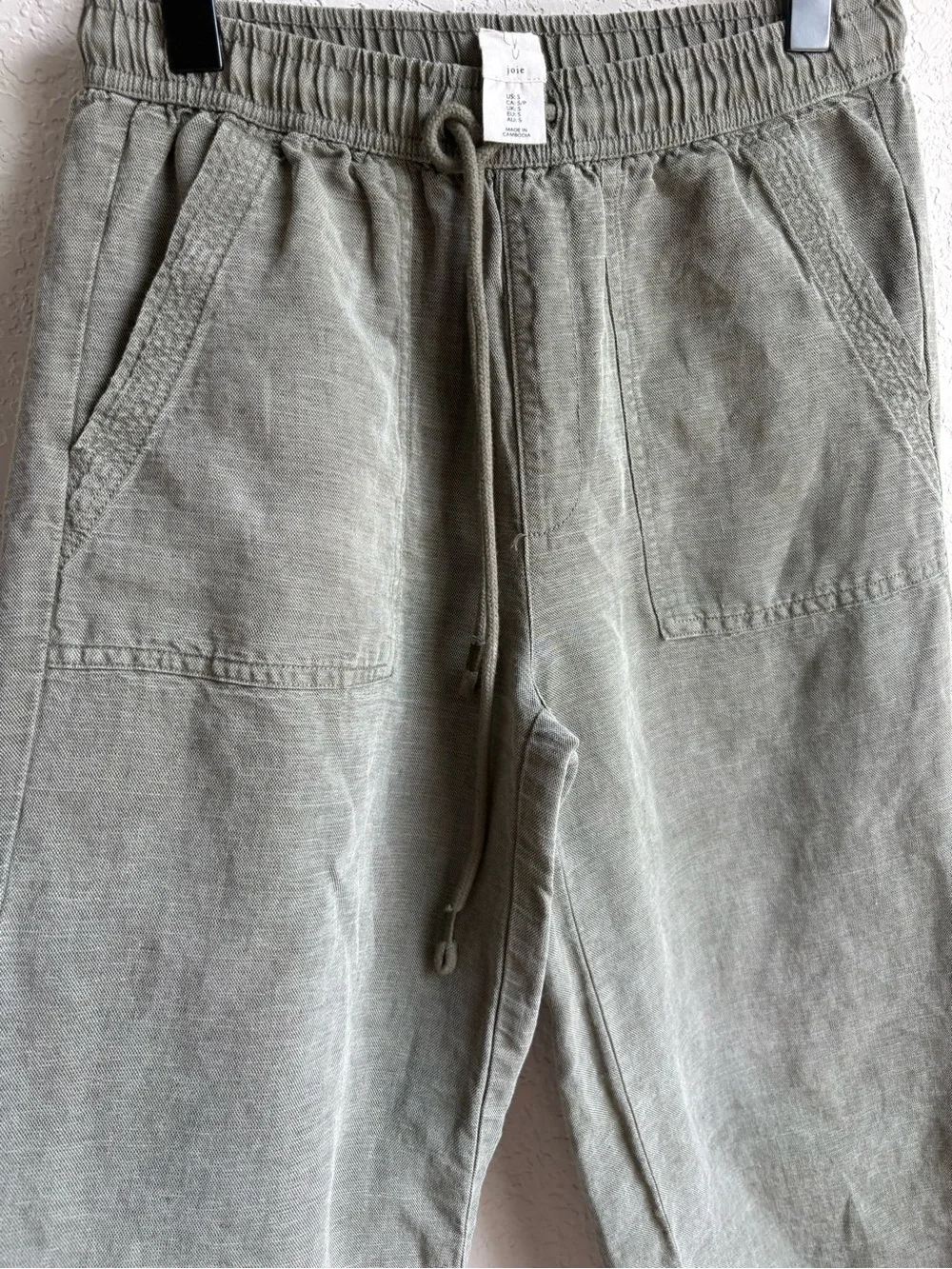 Joie Linen Lyocell Wide Leg Crop Pants Olive Green Drawstring Pull On Size S